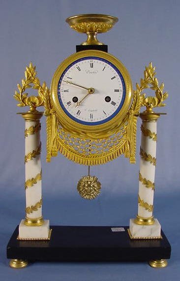 French Dore Metal & White Marble Shelf Clock