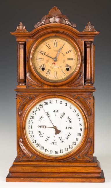 E. Ingraham & Co. Double Dial Calendar Shelf  Clock