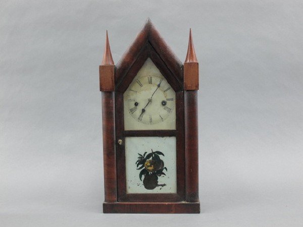 A CHAUNCEY JEROME ANTIQUE STEEPLE CLOCK