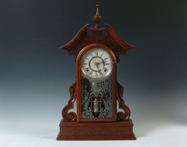 A GEORGE OWEN WALNUT PARLOR CLOCK