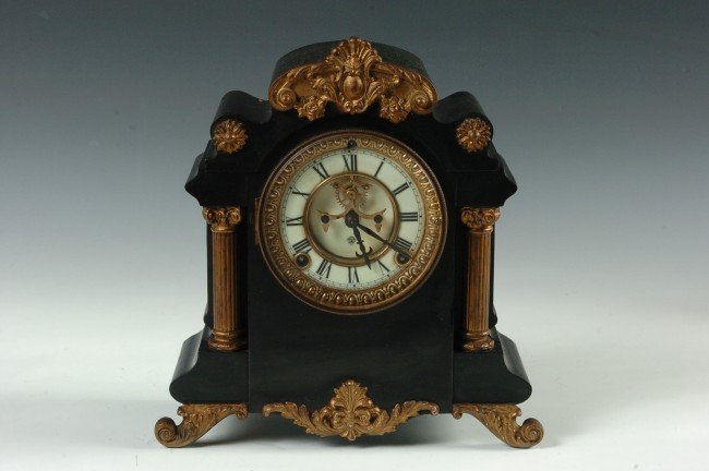 ANSONIA ‘MUNICH’ CAST IRON CLOCK WITH OPEN ESCAPEMENT