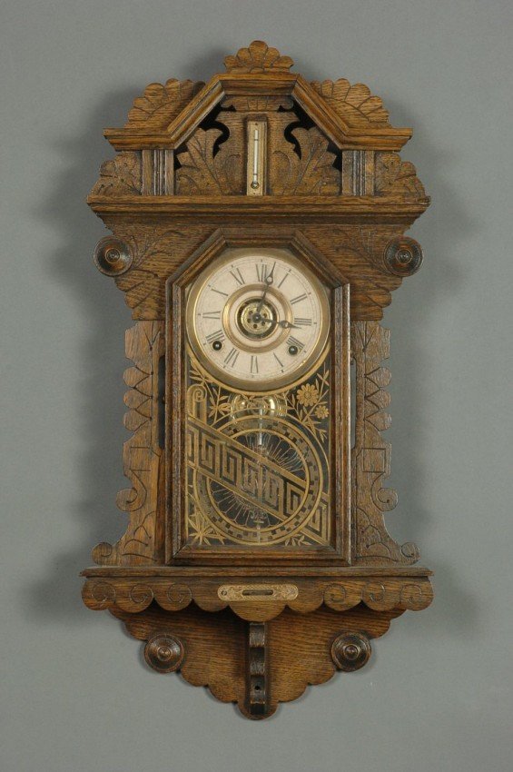 A CROWN DROPOAK GINGERBREAD HANGING KITCHEN CLOCK