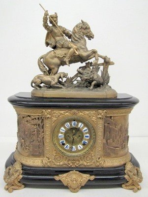 Ansonia Virginia Clock W/ Boar Hunter Statue