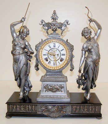 Ansonia “Fisher & Hunter” Ladies Statue Clock