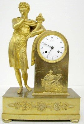 French Empire Dore Male Statue Clock, L. Mallet