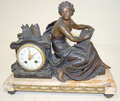 Ornate Antique French Clock W/ Lady & Scroll