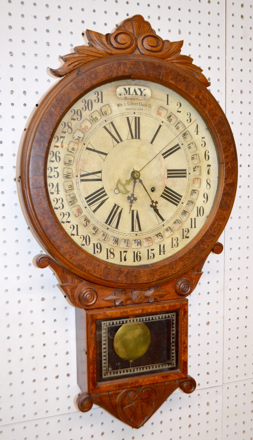 Antique Gilbert Maranville Office Drop Calendar Wall Clock