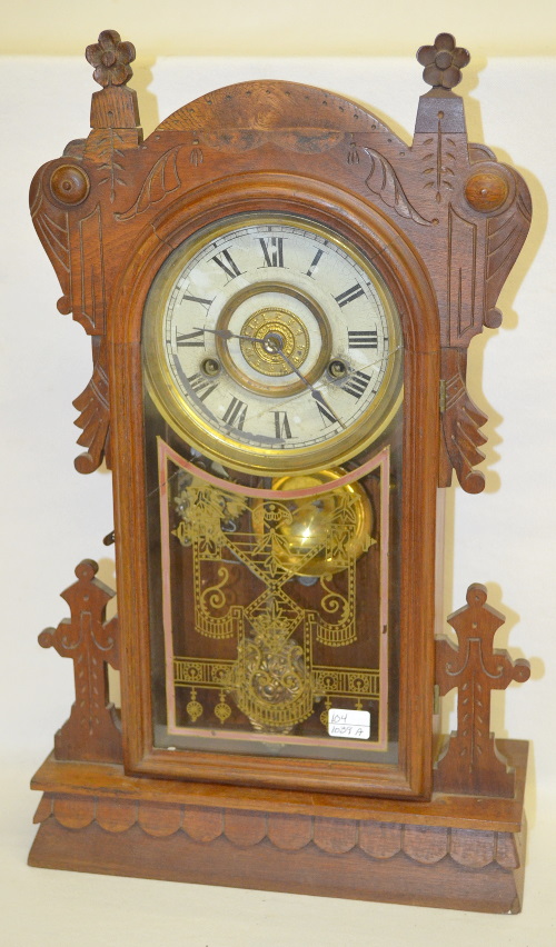 Antique New Haven Walnut Kitchen Clock