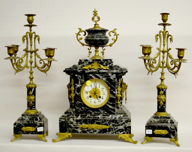 Antique French 3 Piece Marble Clock Set