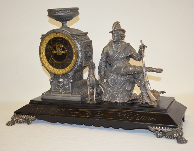 Antique New Haven Statue Clock, Hunter and Dog