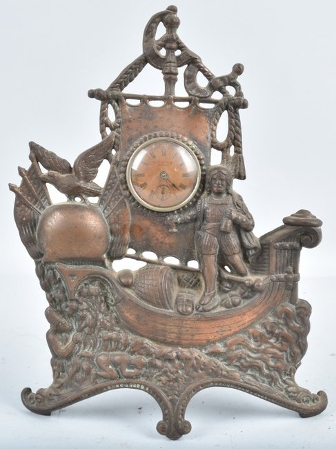 COLUMBUS CAST IRON FIGURAL CLOCK