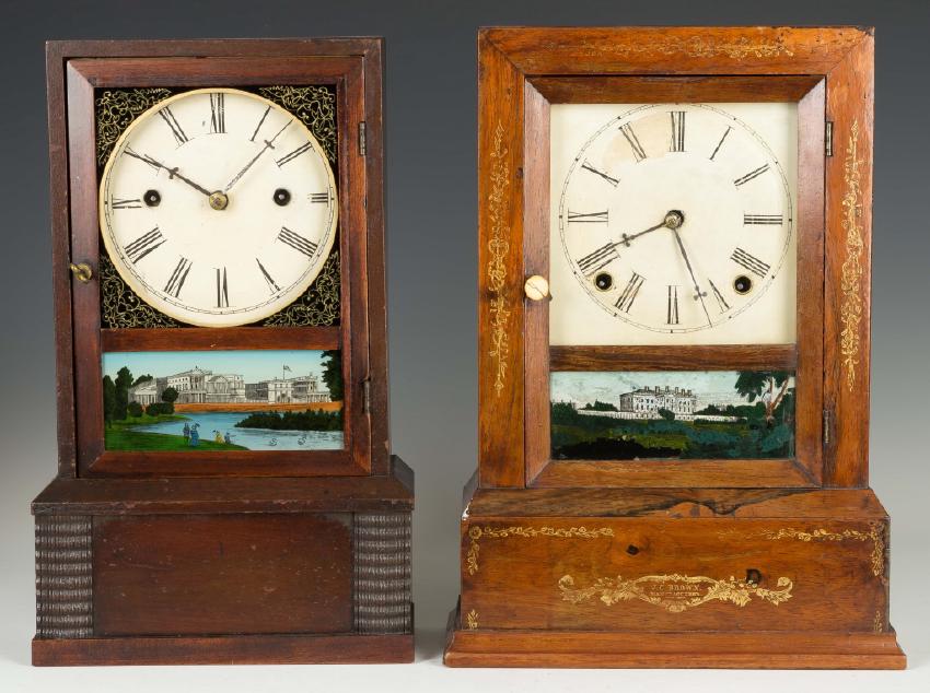 Two J. C. Brown Cottage Shelf Clocks