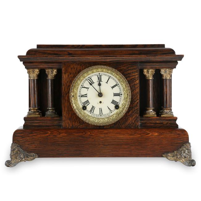 Rare Misspelled Pequegnat “Grecian” Mantel Clock