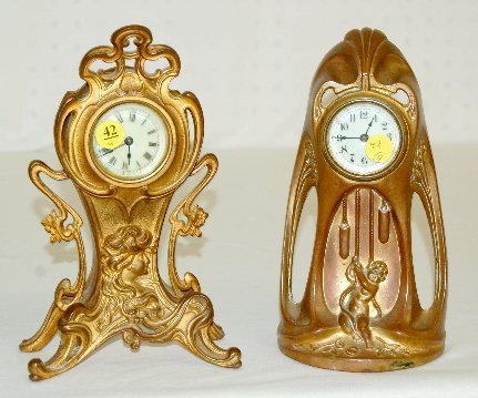 2 Antique Novelty Clocks, Lady, Cherub