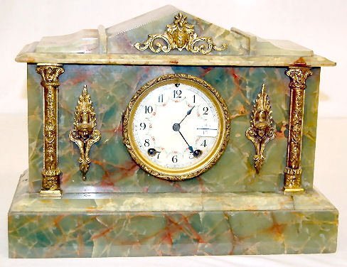 Green Onyx Lady Head Mantel Clock