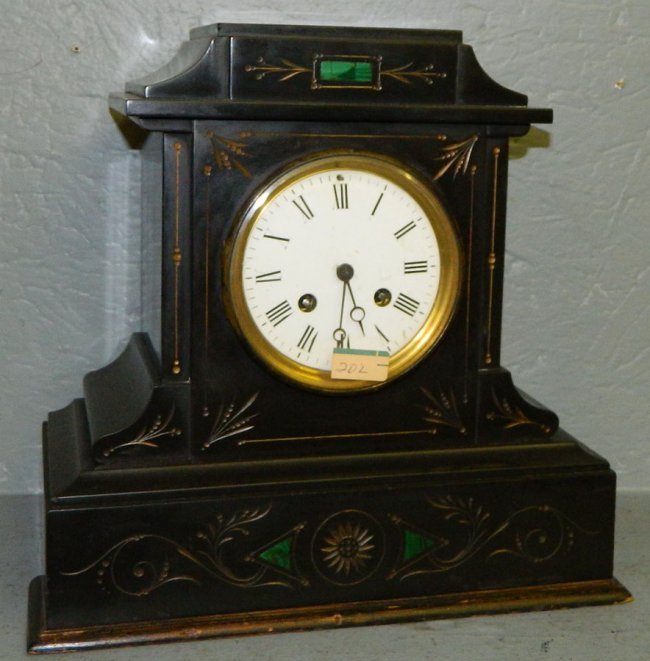 8 day marble clock with marble & brass inlay.