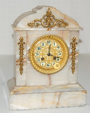 L. Marti Alabaster Clock, Time & Gong Strike