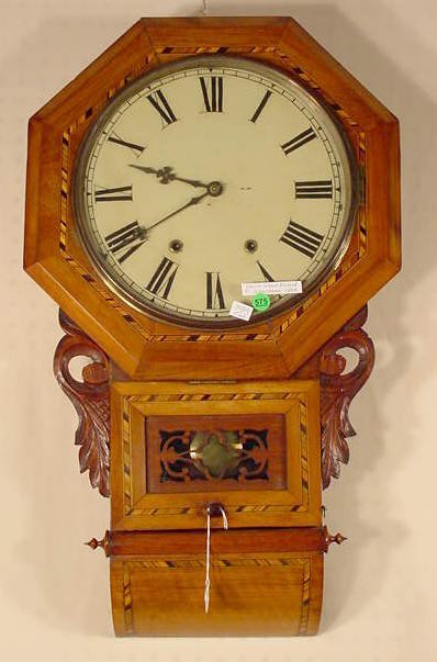 Welch Inlaid & Carved Hanging Clock