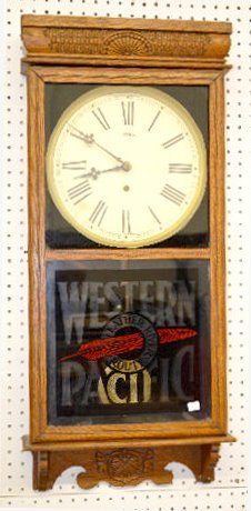 Ingraham “Western Pacific” Oak Adv. Store Clock