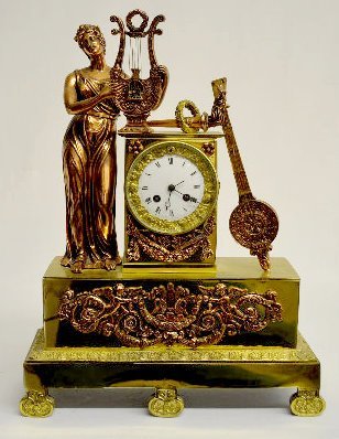 French Japy Fils Lady Statue w/ Harp Clock