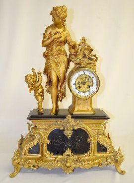 Large French Lady & Cherub Statue Clock