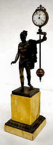 French Bronze & Marble Swinging Clock, Man Statue