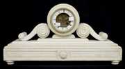 French Marti White Marble Scroll Mantel Clock