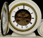 French Marti White Marble Scroll Mantel Clock