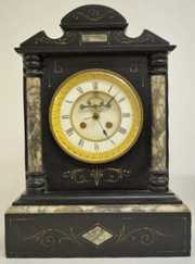 French Black & Gray Marble Mantel Clock