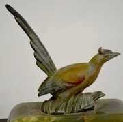 Marble Art Deco Electric Desk Clock w/ Pheasant