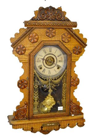 Ingraham Oak Hanging Kitchen Clock, T&S w/Alarm