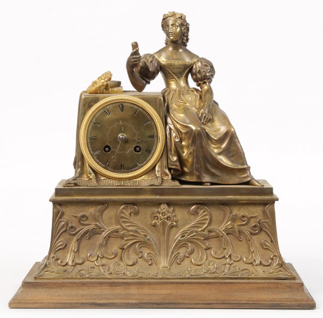 19TH C. BRONZE FRENCH FIGURAL CLOCK YOUNG GIRL