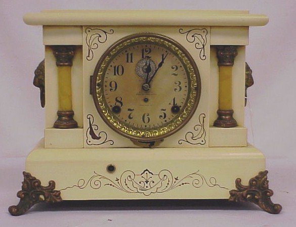 Seth Thomas White Adamantine 8-Day Clock w/ Alarm