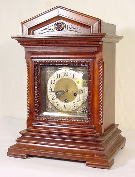 Junghans Mahogany Chime Shelf Clock w/5 Rods