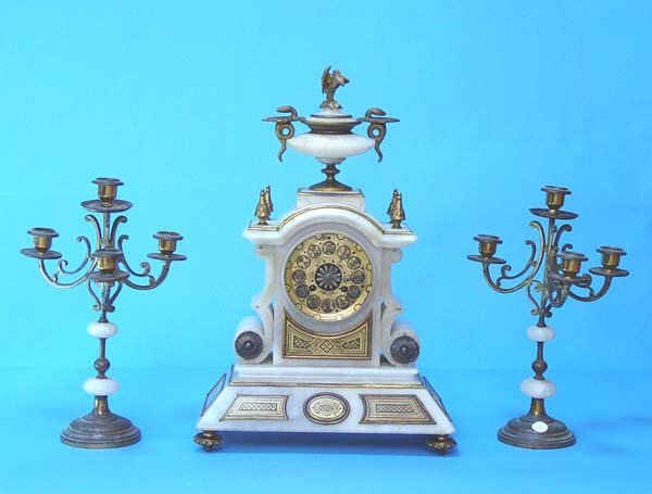 Fancy Japy Freres Onyx Mantel Clock Set