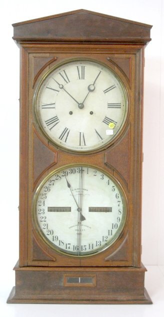 Walnut Ithaca Double Dial Calendar Clock