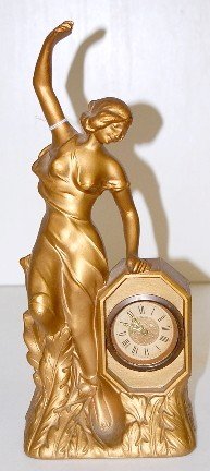 Metal German Art Nouveau Lady Novelty Clock