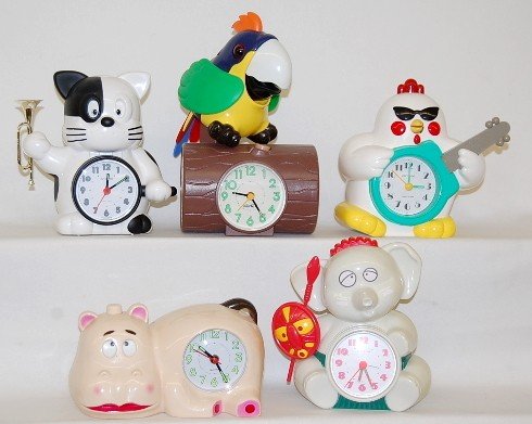 Group of 5 Plastic Battery Operated Animal Clocks