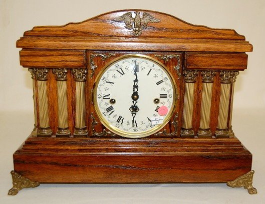 German Oak 6-Column Chiming Mantle Clock