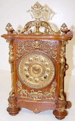 Ansonia Cabinet “B” Clock, Oak W/ Metal Trim
