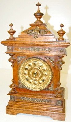 Ansonia Cabinet “A” Clock, Oak W/ Metal Trim