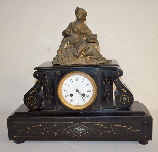 Antique French Japy Freres Slate & Marble Statue Clock
