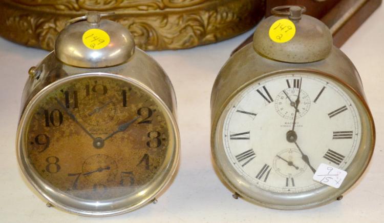 2 Antique Ansonia “Racket” Striking Alarm Clocks, Bell Top