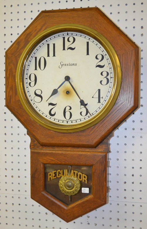 Antique Sessions “OFFICE” Oak Short Drop School House Clock