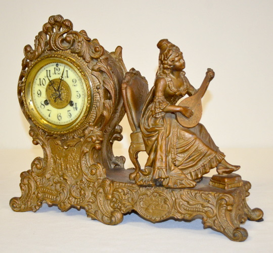 Antique Waterbury Statue Clock, “Lady with Lute”