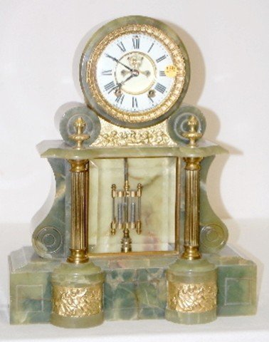 Ansonia French Green Onyx Mantel Clock