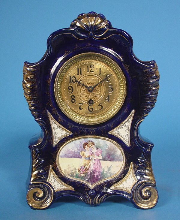 Hand Painted Cobalt Blue Porcelain Clock