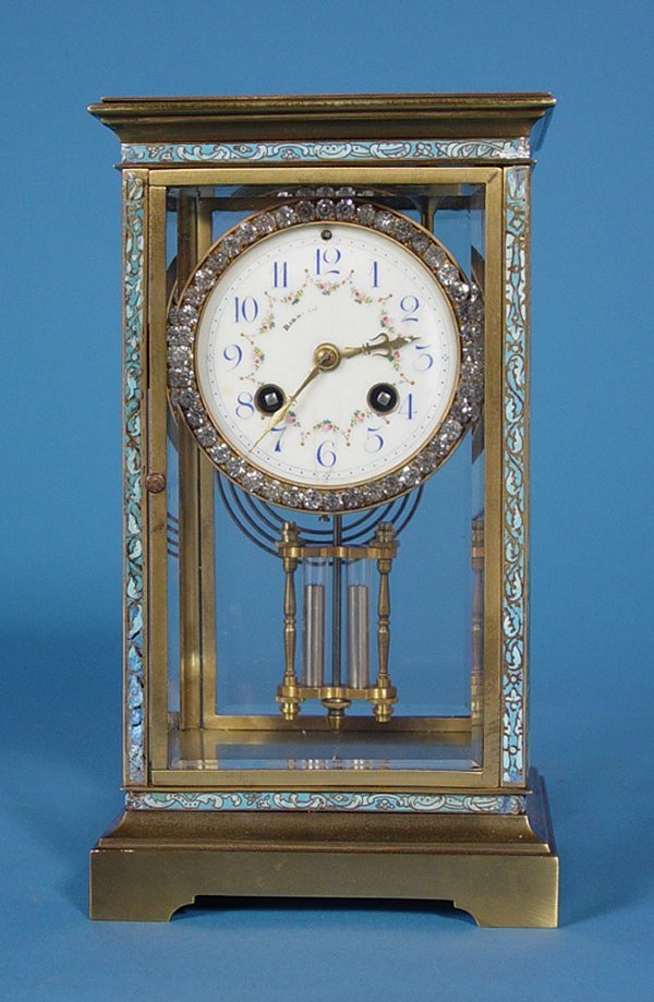 French Champleve Crystal Regulator Clock