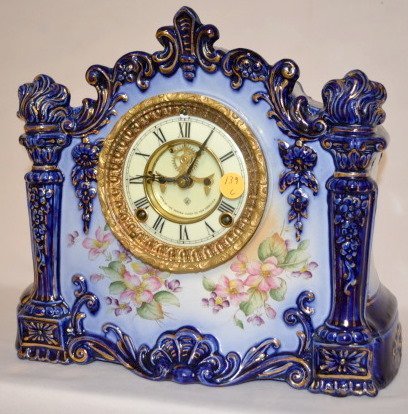 Ansonia Register Cobalt Blue China Clock