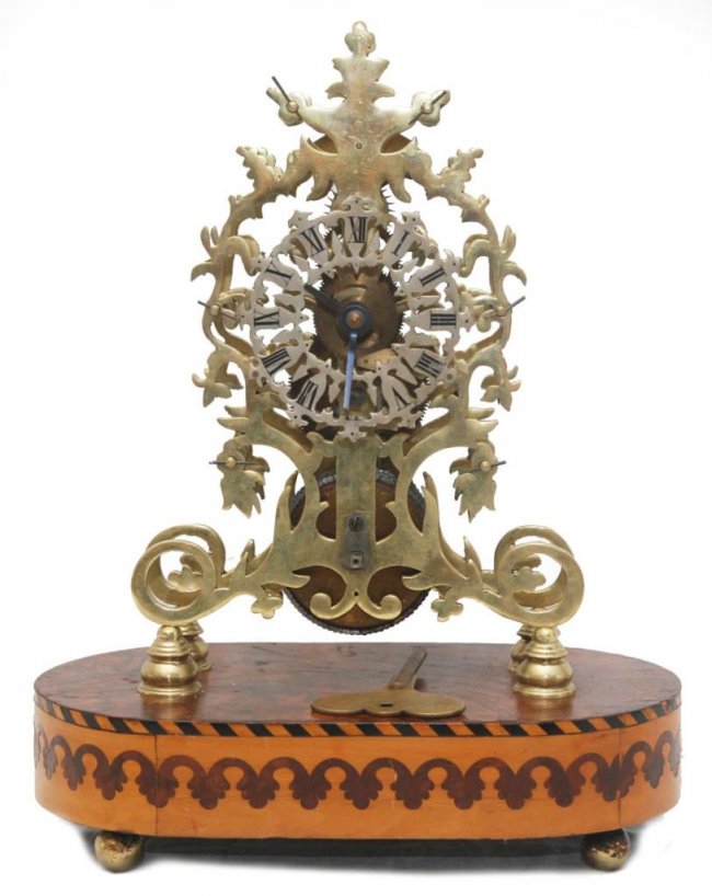 FANCY 19TH.C ENGLISH SKELETON MANTEL CLOCK